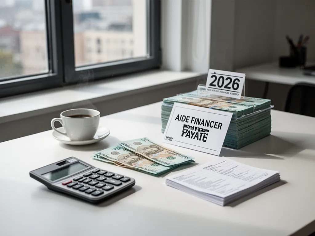 Une personne consulte un dossier de financement de formation sur un bureau avec ordinateur portable et carnet