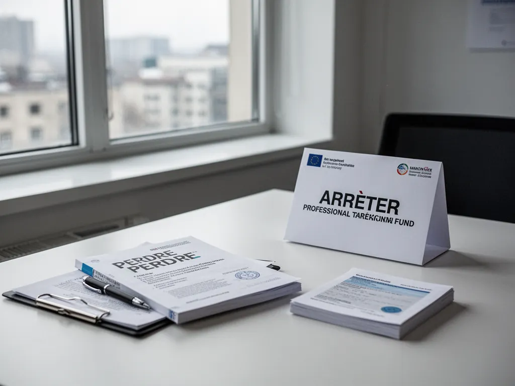 Un bureau avec un ordinateur portable ouvert sur une page de formulaire, tasse de café à moitié vide