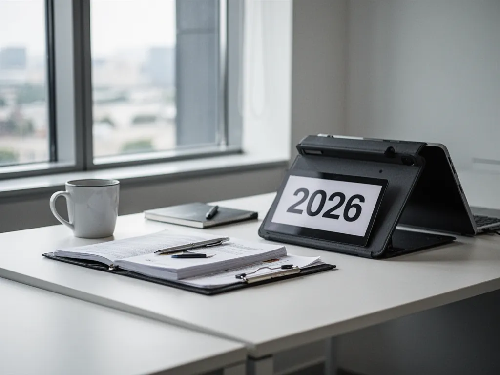 Une personne assise à une table compare des brochures de formation et prend des notes dans un carnet