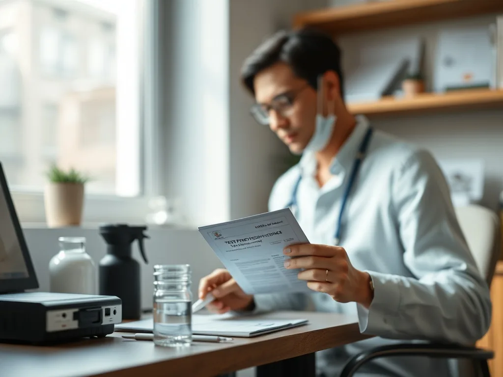 Un candidat face à un écran de test psychotechnique avec des formes géométriques, un casque sur les oreilles et un psychologue prenant des notes en arrière-plan.