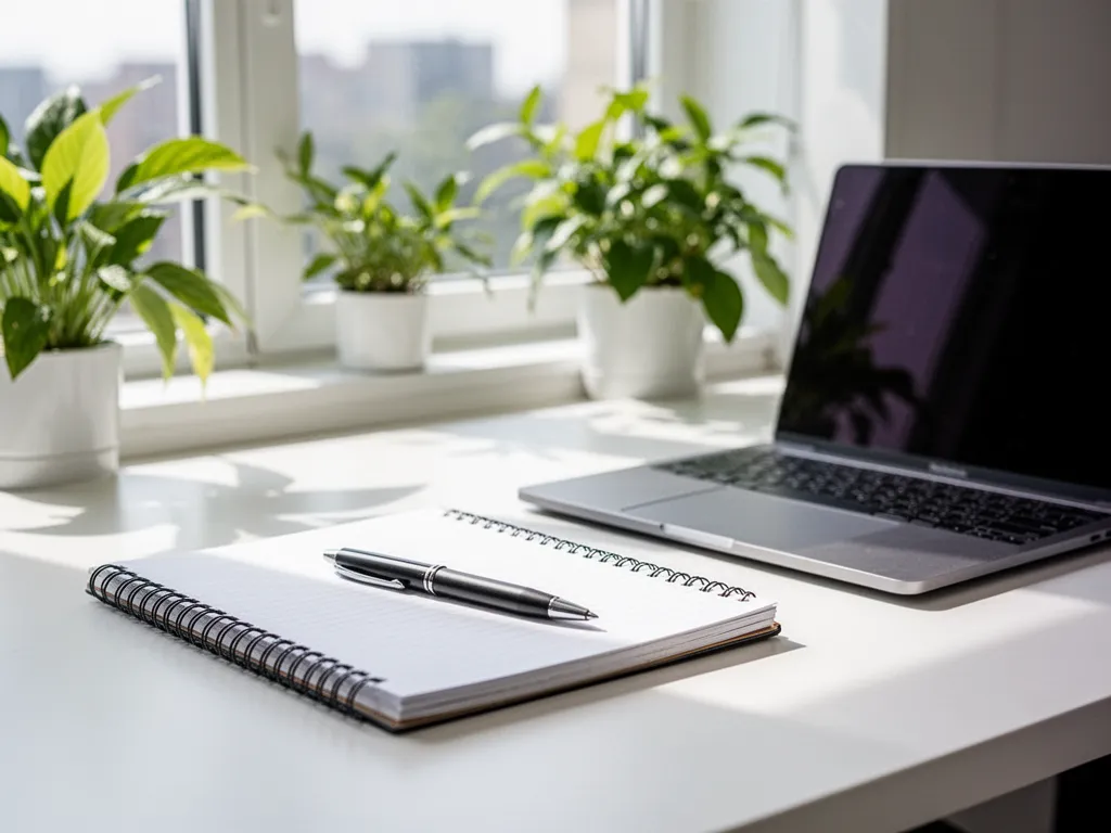 Enseignante debout devant une salle de classe vide, sacs de documents et ordinateur portable sur un bureau