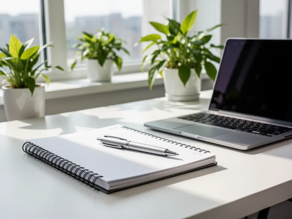 Infirmière tenant un carnet de notes et regardant un planning posé sur une table