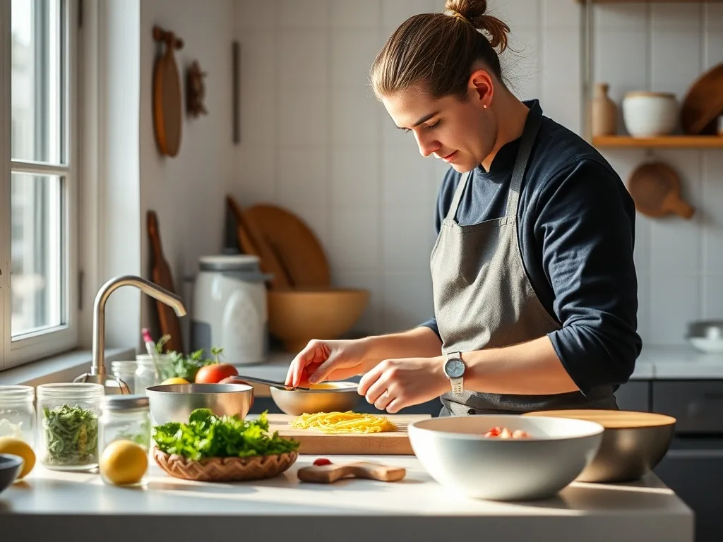 Plan d'architecte d'une cuisine professionnelle avec annotations de coûts, échantillons d'inox et carreaux de sol, casque de chantier posé à côté